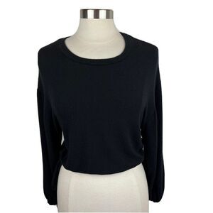 StarkX Top XS Womens Black Crop Long Sleeves Soft Polyester Rayon Side Tie